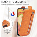 Pikkukuva 5 / 6: Vertical Flip Phone Suojakotelo With Zipper For Samsung Galaxy A04 - Ruskea Brown