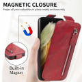 Miniatyrbillede 5 af 6: Vertical Flip Phone Etui med Zipper til Samsung Galaxy S21 Ultra 5G - Rød Red
