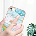 Pikkukuva 2 / 2: Marble Patterned Suojakuori With Ring Holder For iPhone Se (2022) / 2020 / 8 - Vihreä And Keltainen Marble Haze Multicolor