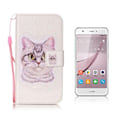 Pikkukuva 1 / 2: Huawei Nova Kuvioitu Nahkakotelo Hihnalla - Suuri Silmäinen Kissa Multicolor