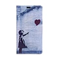 Miniatyrbillede 1 af 2: Moberg læder-etui til Huawei P9 Plus - Pige frigiver blå hjerteballon Blue