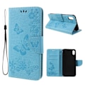 Miniatyrbillede 1 af 2: iPhone Xs Max beskytter dekslet af syntetisk skinn med sommerfugl og blomster aftryk - Blå Blue