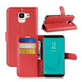 Pikkukuva 1 / 2: Samsung Galaxy J6 Liitsihedelmän Jyvä PU Nahka Lompakko Suoja kotelo - Ruusu Red