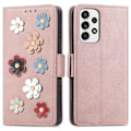 Miniatyrbild 1 av 2: Mjukt läder Samsung Galaxy A33 5G fodral med blomdekor - Rosa Rosa