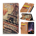 Miniatyrbild 1 av 2: iPhone XS mobilfodral syntetläder silikon stående plånbok tryckmotiv – Eiffeltornet och lönnblad multifärg
