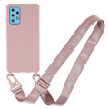 Miniatyrbillede 1 af 2: Tyndt TPU-etui med mat finish og justerbar strop til Samsung Galaxy A52s 5G / A52 5G / A52 - Dyb Pink Pink