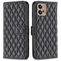 Miniatyrbillede 1 af 2: Rhombus Mønster Matte Flip Case til Motorola Moto G32 - Sort Black