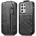 Pikkukuva 1 / 2: Vertical Flip Phone Suojakotelo With Zipper For Samsung Galaxy S21 Ultra 5G - Musta Black