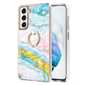 Pikkukuva 1 / 2: Marble Patterned Suojakuori With Ring Holder For Samsung Galaxy S21 FE - Vihreä And Keltainen Marble Haze Multicolor