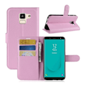 Miniatyrbillede 1 af 2: Samsung Galaxy J6 mobiletui i lædermateriale med Litchi overflade samt magnetisk lukkeklap - Lyserød Pink