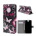 Miniatyrbillede 1 af 2: Moberg HTC One A9 Læder Etui - Sommerfugle Blomster Multicolor