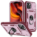 Miniatyrbillede 1 af 2: iPhone 13 6,1 tommer Indbygget Kickstand Sliding Camera Cover Anti-scratch Drop Resistant Bumpresistent and Flexible Mobile Phone Case Shell with Card Pink