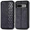 Miniatyrbillede 1 af 2: Læder Etui med A Stilfuldt Rhombus Tryk til Google Pixel 7 - Sort Black