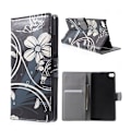 Miniatyrbillede 1 af 2: Moberg Huawei Ascend P8 Læder Etui Med Kortholder - Smukke Hvide Blomster Multicolor