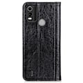 Miniatyrbillede 2 af 2: Nokia C21 Plus ægte læderetui med magnetisk lukning - Sort Black