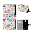 Miniatyrbillede 1 af 2: Moberg læderetui til Huawei Y625 med stander og kortholder - Nuttede ugler Multicolor