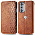 Miniatyrbillede 1 af 6: Læder Etui med A Stilfuldt Rhombus Tryk til Motorola Edge 30 Pro - Brun Brown
