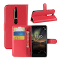 Miniatyrbillede 1 af 2: Nokia 6 (2018) litchi tekstur PU læder flip etui - Rød Red