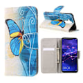 Pikkukuva 1 / 2: Huawei Mate 20 Lite ristikko pintainen synteetti nahkainen lompakko kotelo kuviolla - Sininen Perhonen Blue