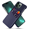 Miniatyrbillede 1 af 2: iPhone 14 Pro 6,1 tommer Smartphone Cover Card Slot Cloth Texture Vegansk Læder Coated Hard Bumpresistent Phone Case - Blå Blue