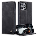 Miniatyrbillede 1 af 2: CASEME 013 Series Flip Wallet Case iPhone 14 Pro Max 6,7 tommer, magnetisk auto-absorberet stativ Drop-proof vegansk læder telefon cover - Sort Black