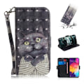 Miniatyrbild 1 av 2: Samsung Galaxy A50 Läderfodral med mönster - Grå Katt Silvergrå