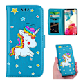 Miniatyrbillede 1 af 2: iPhone Xs Max flash powder Enhjørning mønster læder flip cover - Blå Blue