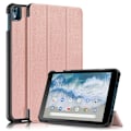 Miniatyrbillede 1 af 2: Trefoldigt læderetui med stativ til Nokia T10 (2022) - Rødguld Pink