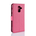 Miniatyrbillede 2 af 2: Samsung Galaxy A6 Plus mobiletui i kunstlæder med Litchi overflade. Indbygget pung og stander - Rosa Pink