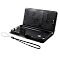 Miniatyrbillede 2 af 2: Huawei Honor 9 Lite stemplet sommerfugl blomster PU læder flip etui - Sort Black