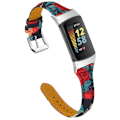 Miniatyrbillede 1 af 2: Fitbit Charge 5 slim urrem i ægte læder - Skarlagenrøde Blomster Multicolor