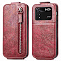 Pikkukuva 1 / 6: Vertical Flip Phone Suojakotelo With Zipper For Xiaomi Poco M4 Pro - Punainen Red