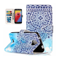 Miniatyrbillede 1 af 2: Motorola Moto C mønstret fremhævet PU læder flip etui - blå blomst Multicolor