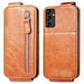 Miniatyrbillede 1 af 6: Vertical Flip Phone Etui med Zipper til Samsung Galaxy A14 - Brun Brown