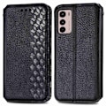 Miniatyrbillede 1 af 2: Læder Etui med A Stilfuldt Rhombus Tryk til Motorola Moto G42 - Sort Black