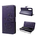 Miniatyrbillede 1 af 2: Huawei P20 Pro stemplet sommerfugl blomster PU læder flip etui - Mørkelilla Purple