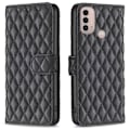 Miniatyrbillede 1 af 2: Rhombus Mønster Matte Flip Case til Motorola Moto E30 / E40 - Sort Black