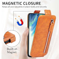 Pikkukuva 4 / 6: Vertical Flip Phone Suojakotelo With Zipper For Samsung Galaxy S21 FE - Ruskea Brown