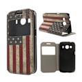 Pikkukuva 1 / 2: Moberg Nahkakotelo Lompakko Näyttöikkunalla Samsung Galaxy Ace 4 Puhelimeen - Vanha Amerikan Lippu Multicolor