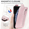 Pikkukuva 5 / 6: Vertical Flip Phone Suojakotelo With Zipper For iPhone 11 Pro Max - Ruusukulta Pink