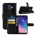 Miniatyrbillede 1 af 2: Samsung Galaxy A6 litchi skin magnetisk læder flip cover - Sort Black