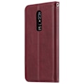 Miniatyrbillede 2 af 2: OnePlus 6 mobiletui i kunstlæder med autoabsorberende lukkefunktion samt udvendig lomme - Vinrød Red