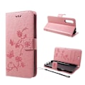 Miniatyrbillede 1 af 2: Huawei P20 Pro stemplet sommerfugl blomster PU læder flip etui - Pink Pink