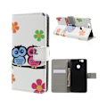 Miniatyrbillede 1 af 2: Scherfig Huawei Nova flip-etui i læder - Uglepar og blomster Multicolor