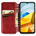 Pikkukuva 2 / 2: Nahkakotelo With A Stylish Rhombus Imprint For Xiaomi Poco M5 - Punainen Red