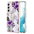 Pikkukuva 1 / 2: Marble Patterned Suojakuori With Ring Holder For Samsung Galaxy S22 - Purple Flowers Purple