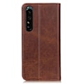 Miniatyrbillede 2 af 2: Sony Xperia 1 IV flip etui i ægte læder med pung – Brun Brown