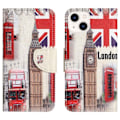 Miniatyrbillede 1 af 2: iPhone 14 6,1 tommer Mønsterudskrivning Telefonetui Cross Texture Vegansk læder Foldbart stativ Tegnebog Folio Flip Cover - London Big Ben Multicolor