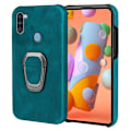 Miniatyrbild 1 av 2: Stötsäkert läderfodral med oval kickstand för Samsung Galaxy M11 / A11 - Cyan Grön