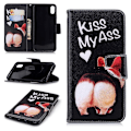 Miniatyrbillede 1 af 2: iPhone Xs Max flip cover i læder med mønsterprint - Kiss My Ass Multicolor